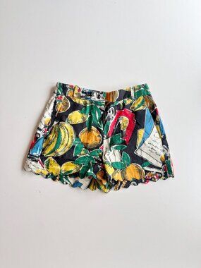 J.CREW Postcard Fruit Print Cotton Poplin Scalloped Chino Shorts, Size 00
